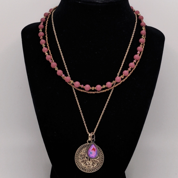 Convertible Cherry Burgundy Gold Lion Necklace